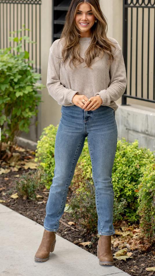 Judy Blue Plaid Patch High Rise Straight Leg