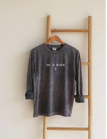 He Is Risen Mineral Washed Long Sleeve Graphic (Cream or Storm)
