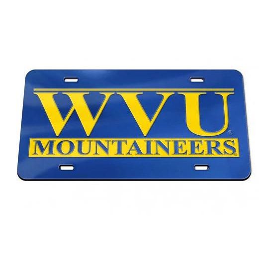 West Virginia Mountaineers WVU Mirror Blue Chrome License Plate