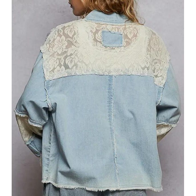 Woven Mixed Denim Shacket (Denim)