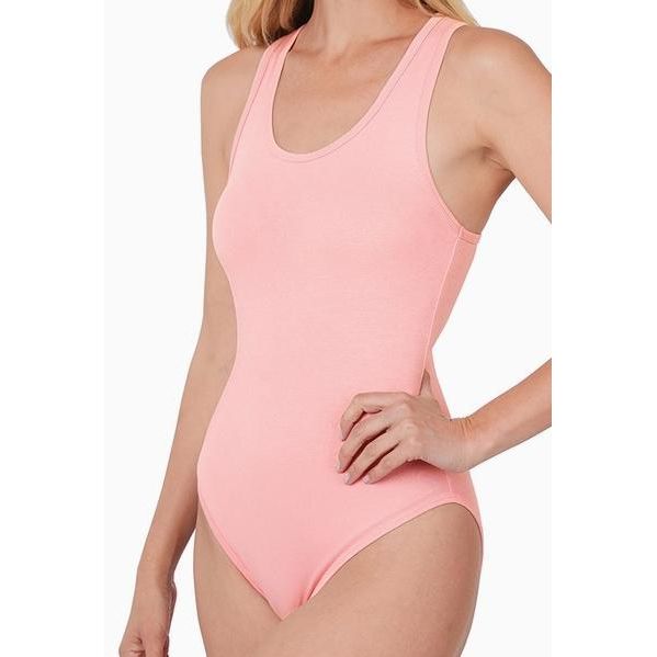 Premium Cotton Racer Back Tank Bodysuit (Dusty Pink)
