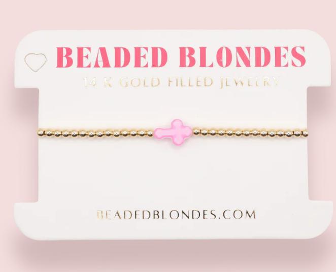 Beaded Blondes Pink Cross Bracelet (Petite)