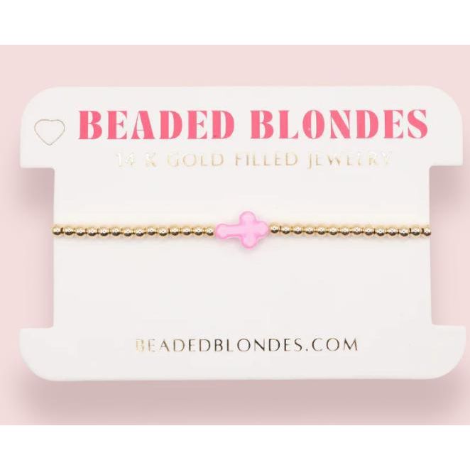 Beaded Blondes Pink Cross Bracelet (Petite)