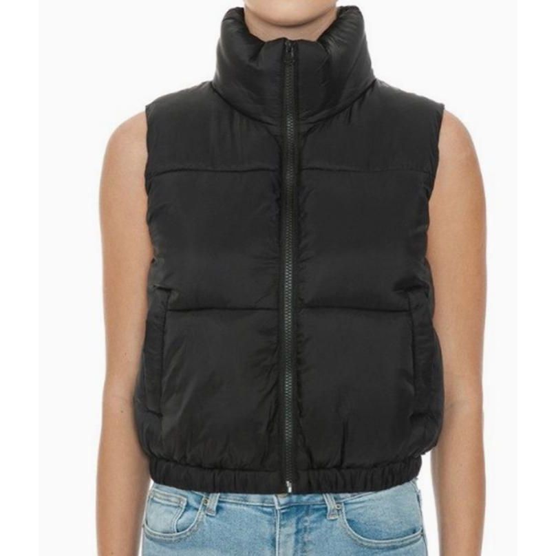 Nylon High Neck Faux Down Puffer Vest (Black)