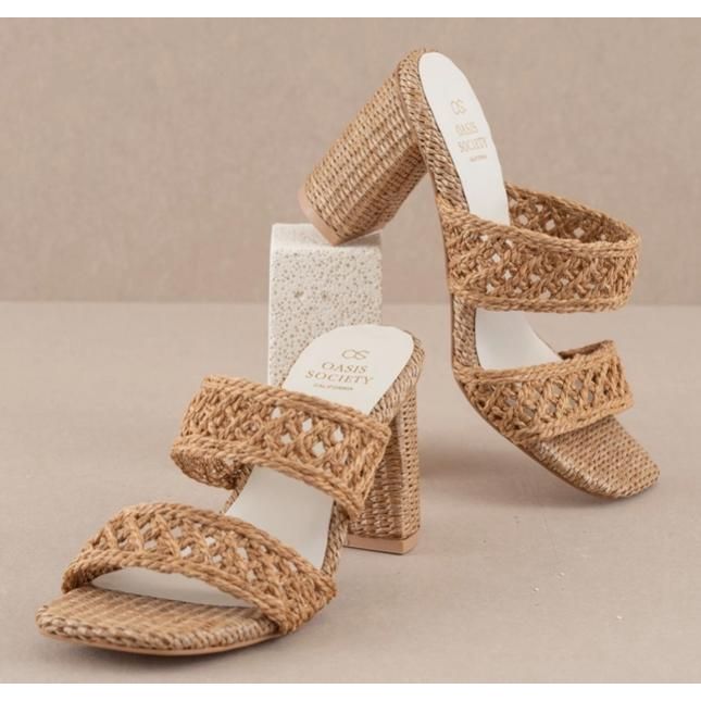 The Barbara Camel Woven Double Band Heel