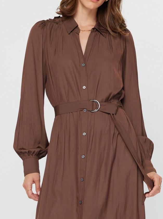 Button Down Midi Shirt Dress (Cocoa)