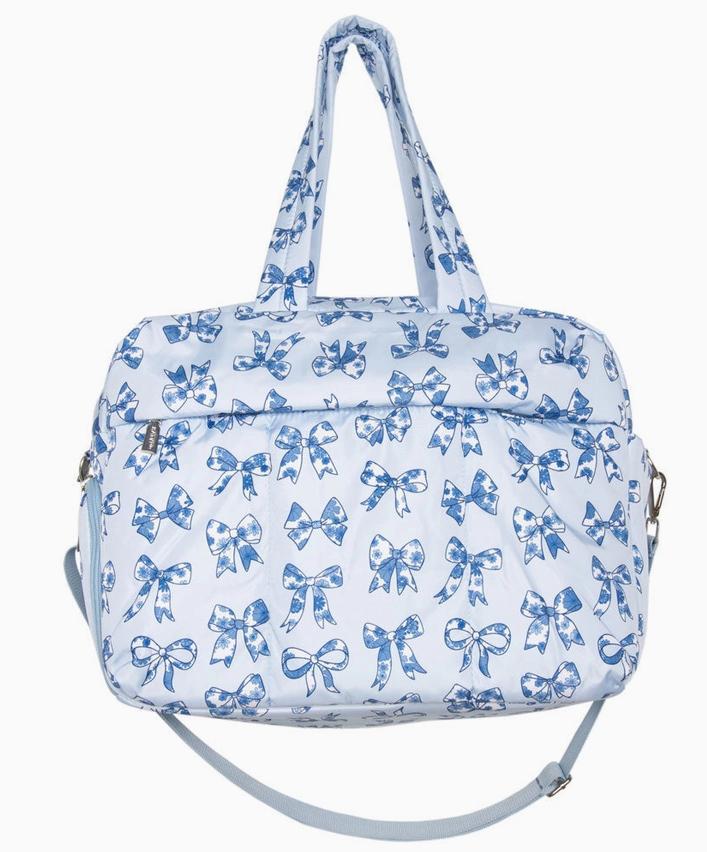 Light Blue Toile Coquette Bows Weekender w/ Pass-Thru Slip (Light Blue)