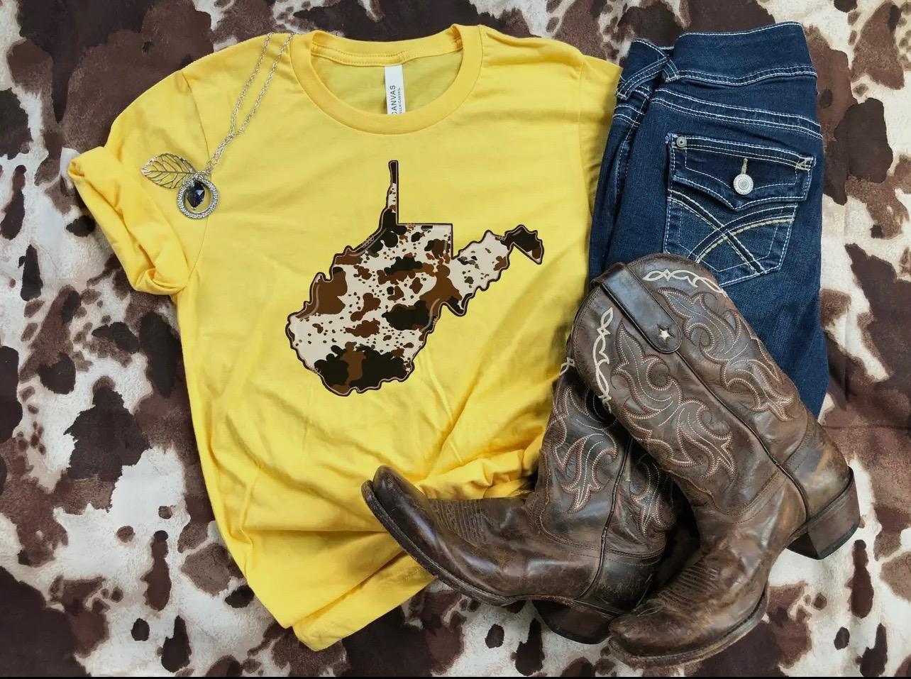 Brown Cow Print West Virginia Tee