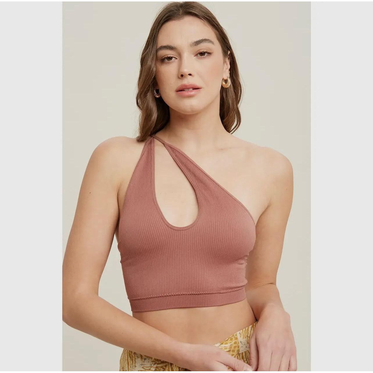 Seamless Scoop Neck Bralette With Crossback (Red Bean)