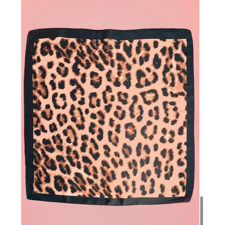 Animal Leopard Print Silky Feel Bandana Scarf (Brown)