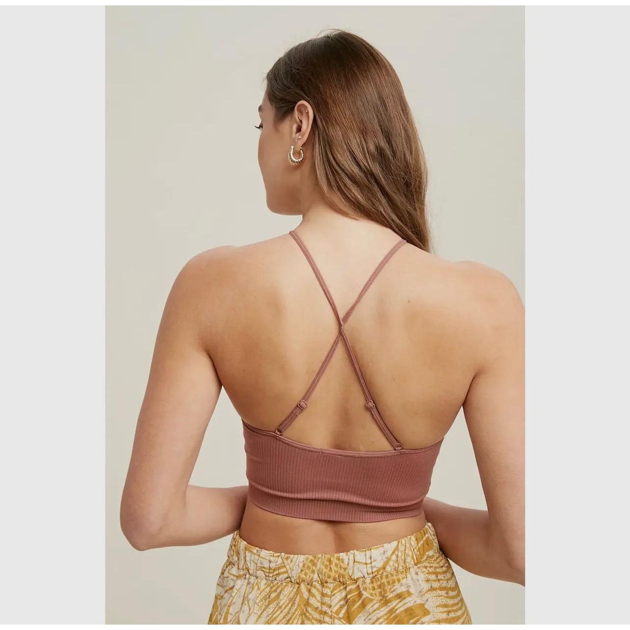 Seamless Scoop Neck Bralette With Crossback (Red Bean)