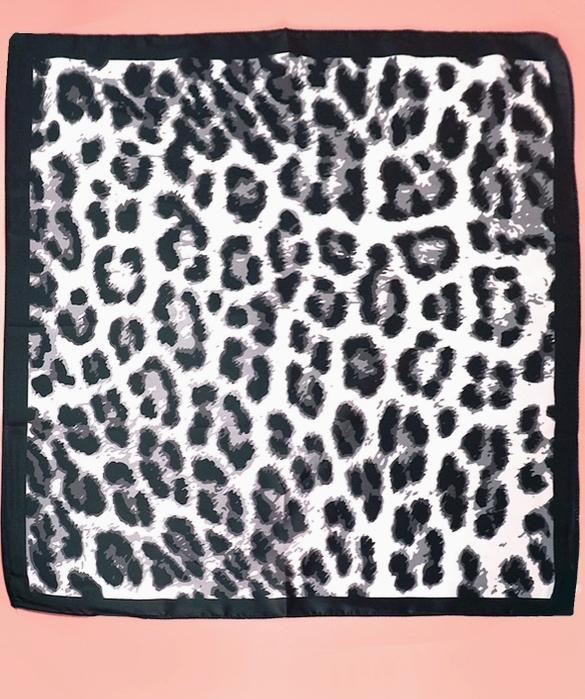 Animal Leopard Print Silky Feel Bandana Scarf (Black)