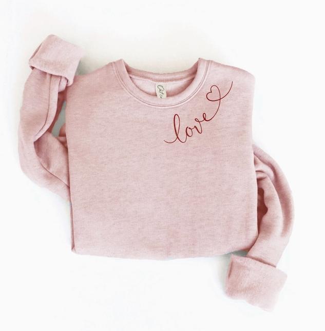 Love Heart Neckline Graphic Sweatshirt (Rose)