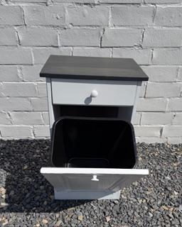 Amish Made Single Trash Can (White with Gray Wooden Top)