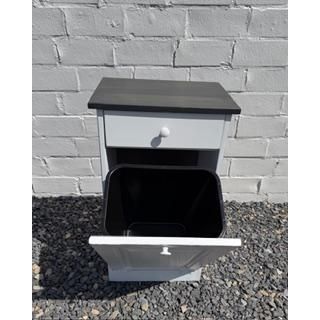 Amish Made Single Trash Can (White with Gray Wooden Top)