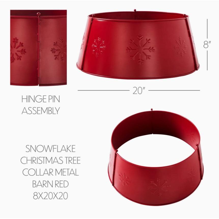 Snowflake Christmas Tree Collar Metal Barn Red