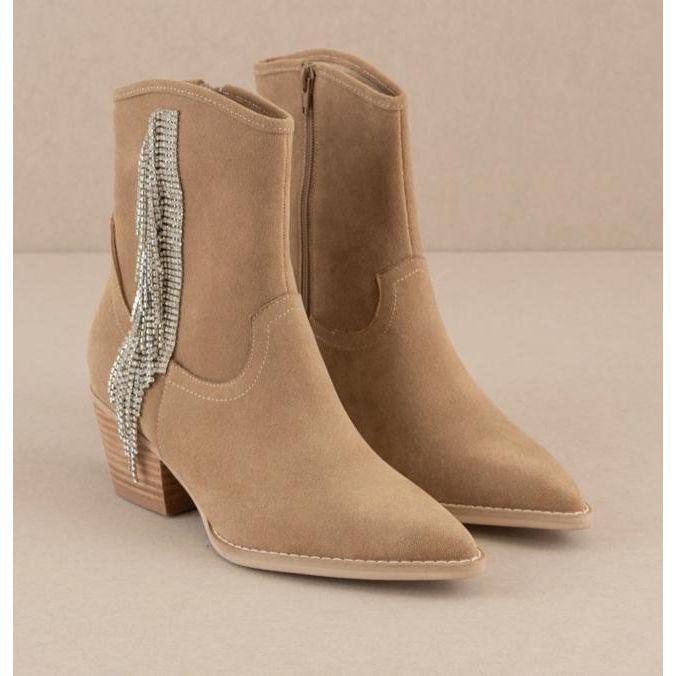 The Rowan Khaki Rhinestone Fringe Cowboy Western Boot