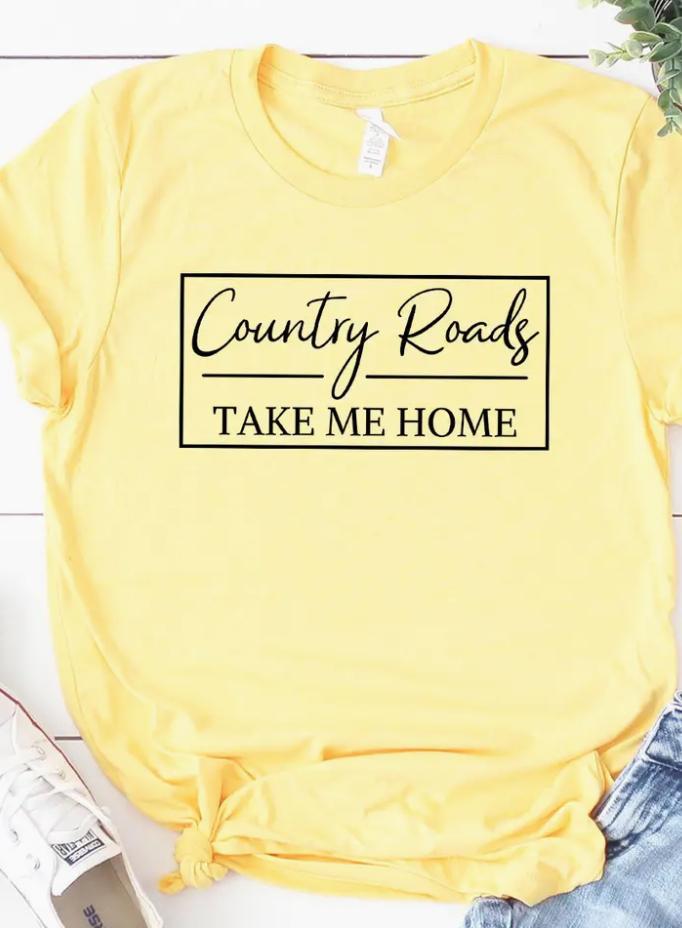 Country Roads Take Me Home Tee (Heathered Yellow)