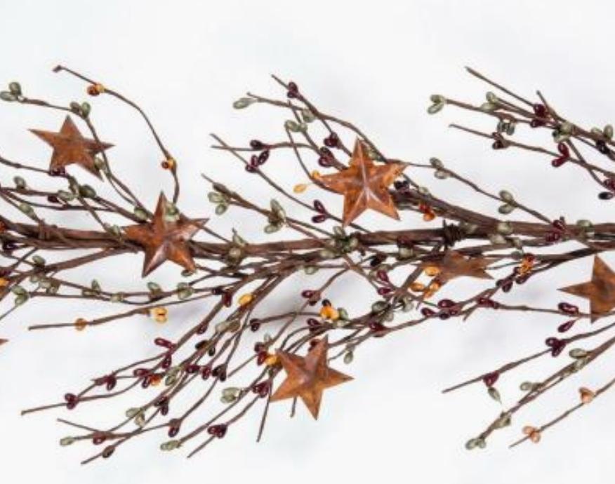 Rust Star/Berry Garland, 57in, Hw, Green/Burgundy/Mustard