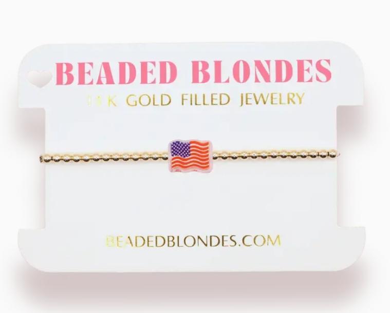 Beaded Blondes American Flag Bracelet On Gold