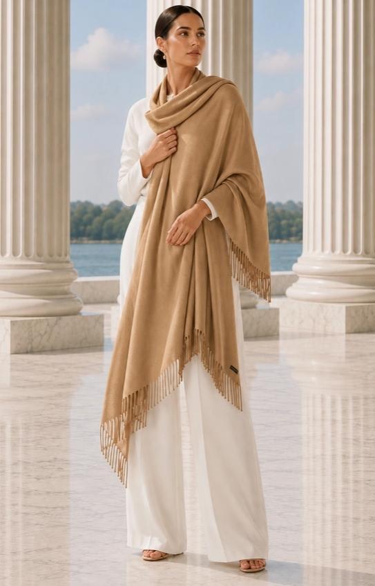 Luxurious Cashmere Blend Shawl Stole with Fringe