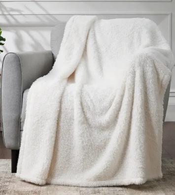 Cozy Chenille Sherpa Throw Blanket (50" x 60") (Off White)