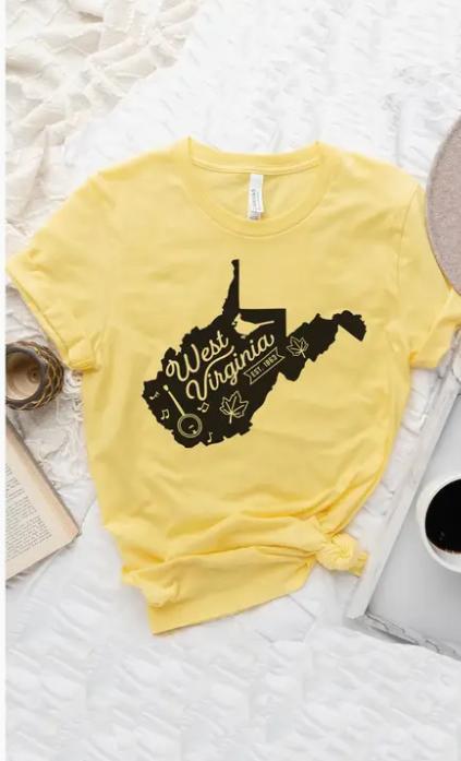 West Virginia State Outline Graphic Tee (Heather Yellow)