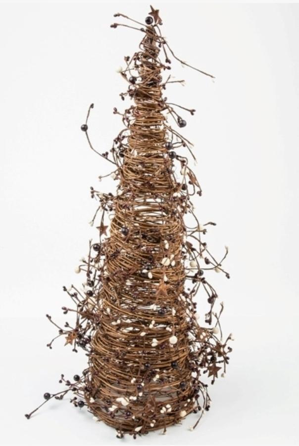 Berry Cone Tree with Stars - Burgundy and Cream Hues