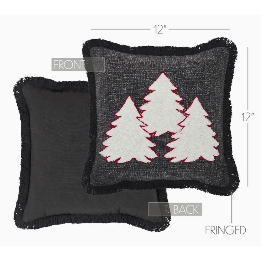 3 Christmas Trees Black Woven Pillow (12x12")