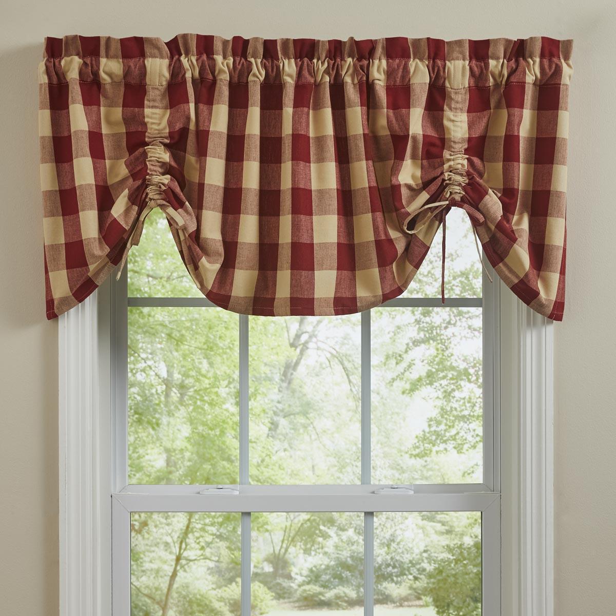 Wicklow Check Lined Farmhouse Valance (Garnet)