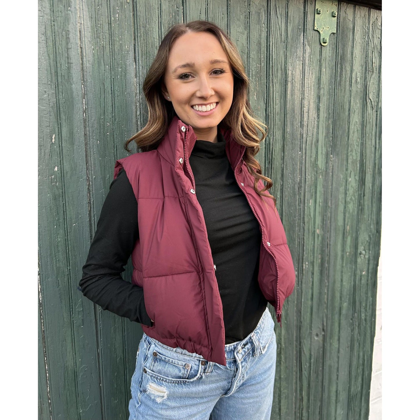 Essential Puffer Down Vest with Adjustable Hem (Burgundy)