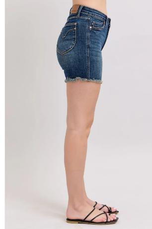 Judy Blue Tummy Control Fray Hem & Shield Back Pockets Denim Shorts