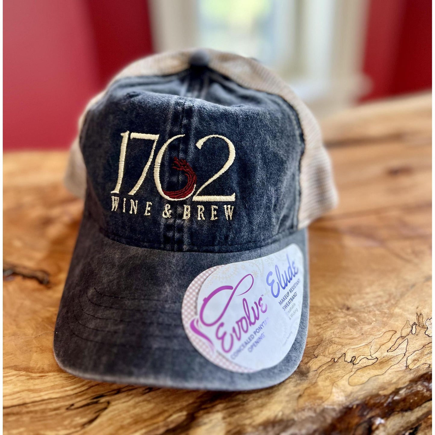 1762 Wine & Brew Hat (Grey with Tan Mesh Back with Cheetah Print under Cap)