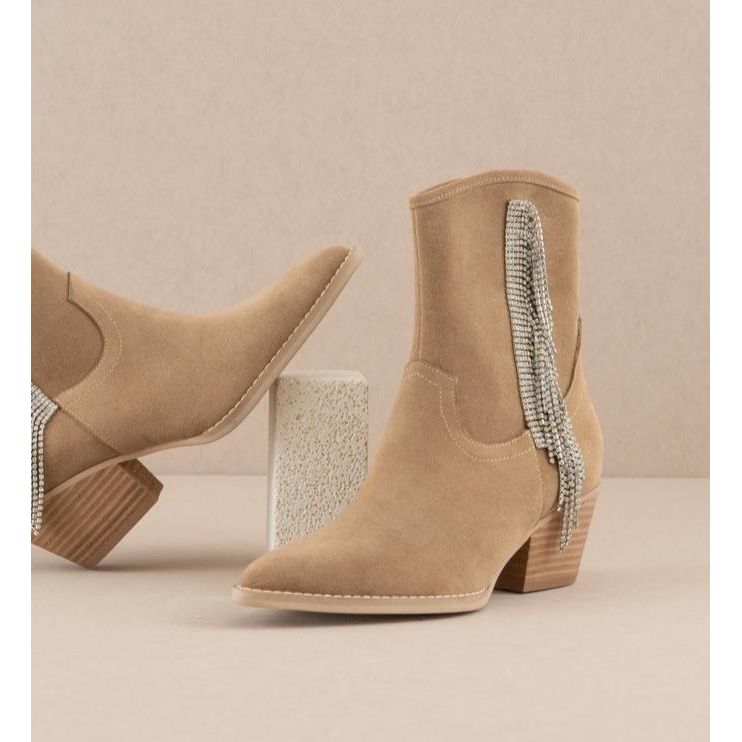 The Rowan Khaki Rhinestone Fringe Cowboy Western Boot