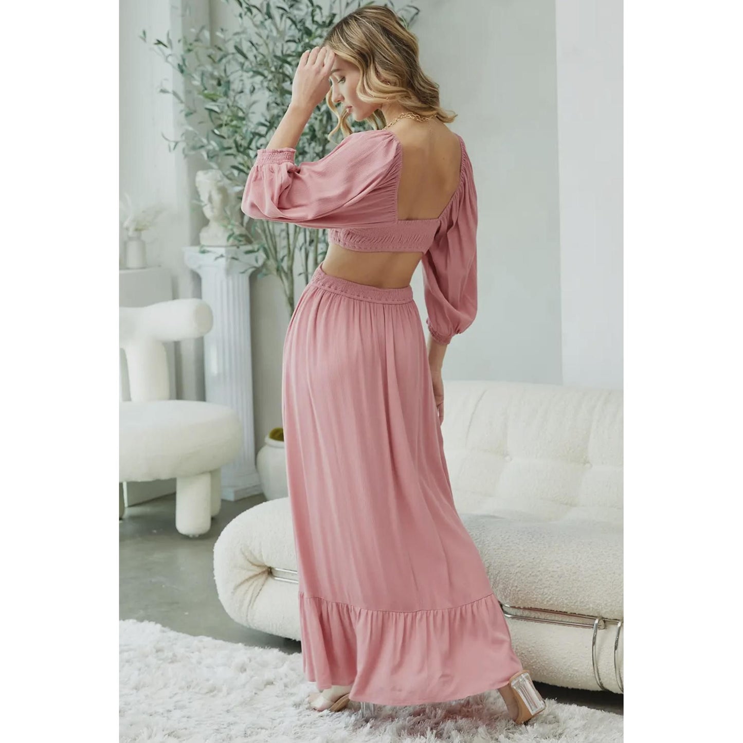 Cut Out Smocked Dress (Pink)