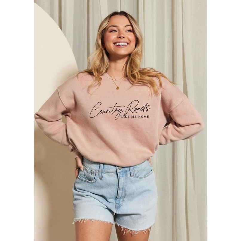 Country Roads Mineral Graphic Sweatshirt (Soft Pink)