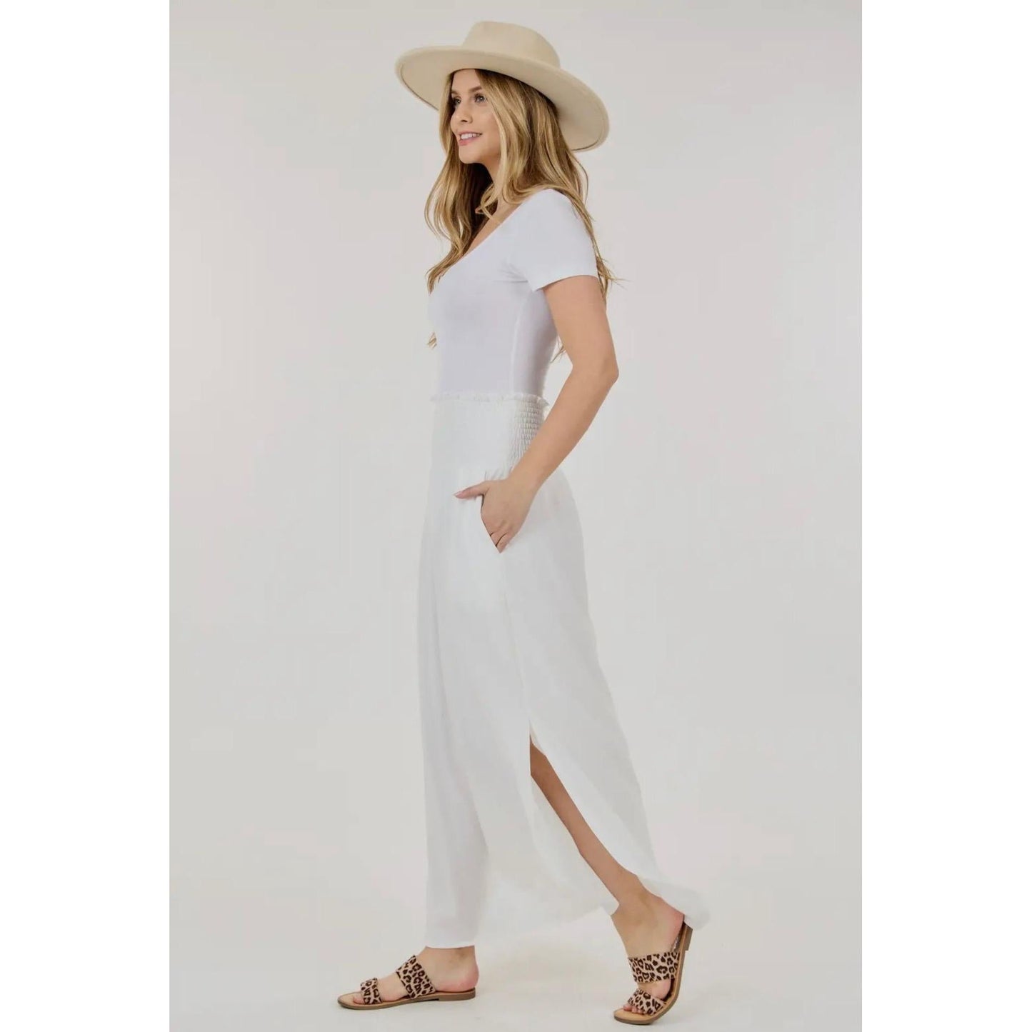 Maxy Skirt with Elastic Waist and Pockets (Ivory)
