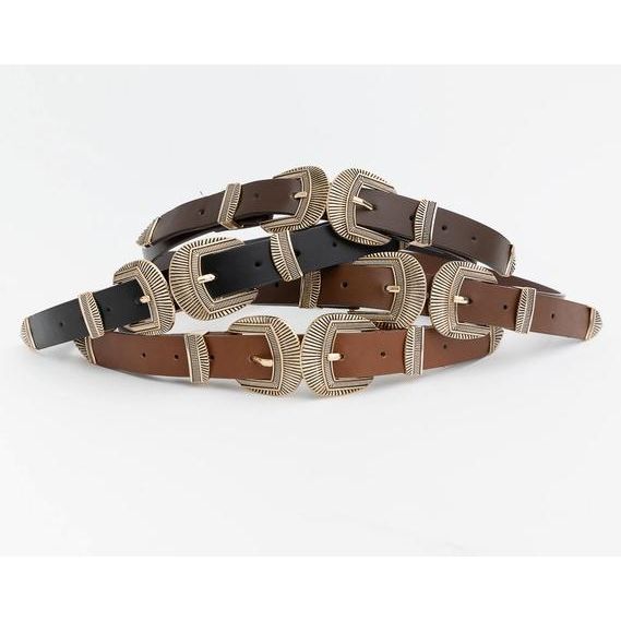 Double Buckle Faux Leather Western Style Belt