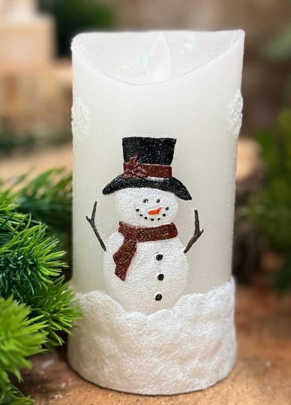 Frosty Snowman Moving Flame Led Candle