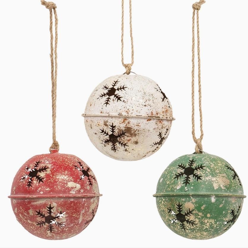 Gleaming Distressed Metal Snowflake Jingle Bell Assorted Colors