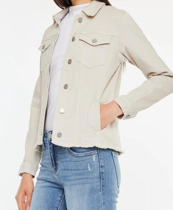 KanCan Frayed Hem Denim Jacket (Taupe)