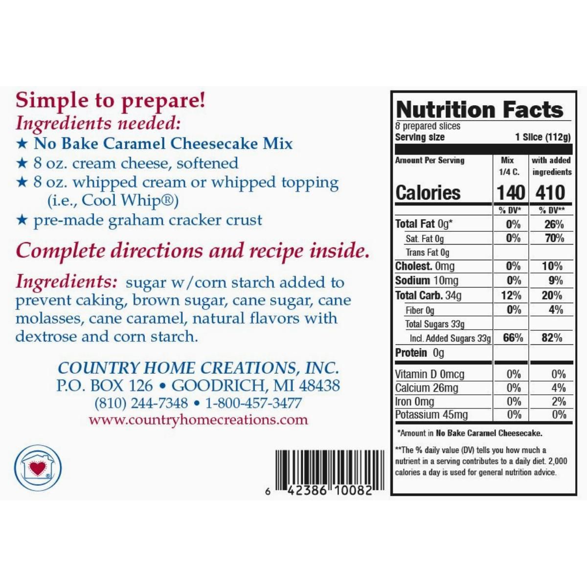 Country Home Creations No Bake Caramel Cheesecake Mix