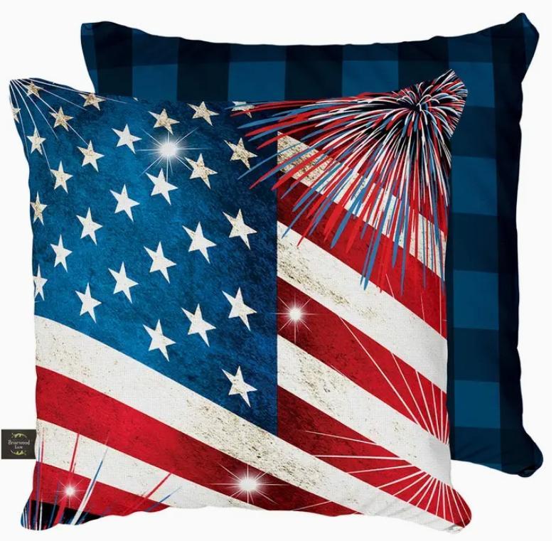 Stars and Stripes Summer 4th of July Pillow 17" X 17"