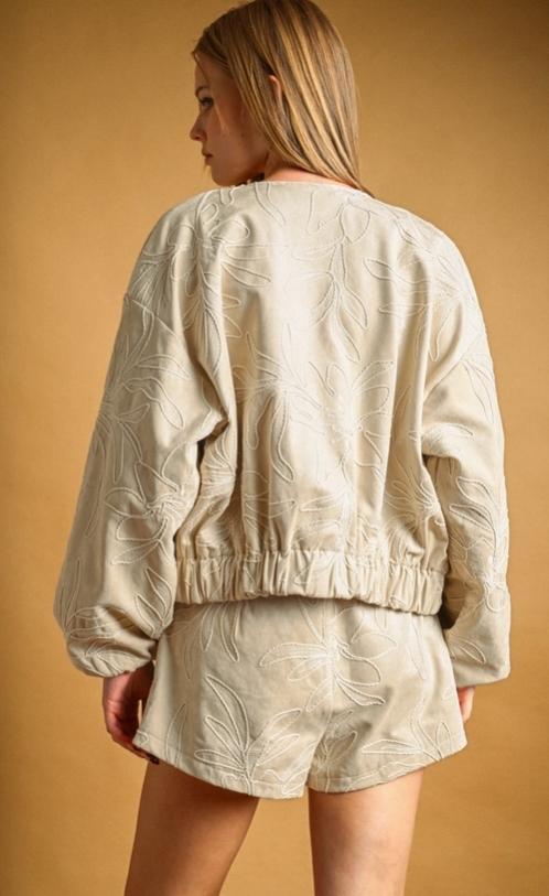 Suede Floral Textured Jacket (ECRU)