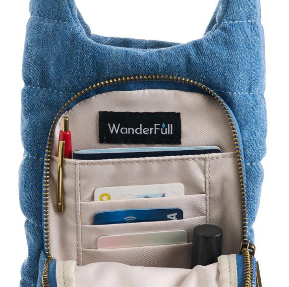 Denim HydroBag with Antique Brass and Denim overlaid Vegan Leather Strap