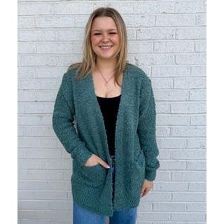 Low Gauge Waffle Open Cardigan Sweater (Dusty Teal)