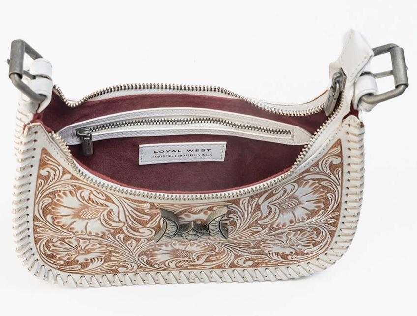 Loyal West Dannia Medium Purse - Ivory Dust Handtooled Leather and Calfskin