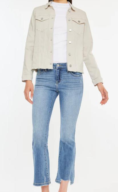 KanCan Frayed Hem Denim Jacket (Taupe)