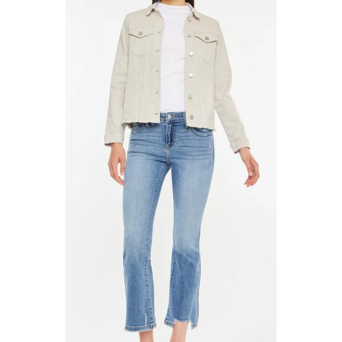 KanCan Frayed Hem Denim Jacket (Taupe)