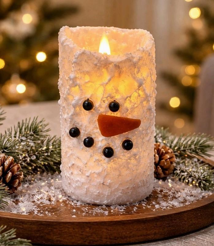 Snowman Bumpy White Moving Flame Led Candle